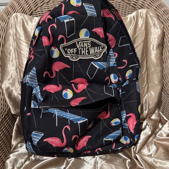 Vans off the Wall Black Backpack with Pink Flamingo Design - Picture 1 of 8